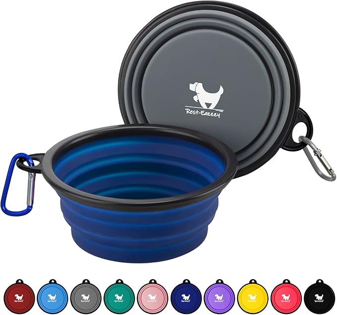 Collapsible Dog Bowls for Travel, 2-Pack Dog Portable Water Bowl for Dogs Cats Pet Foldable Feeding Watering Dish for Traveling Camping with Carabiners, BPA Free (Grey&Navy, Medium (Pack of 2))