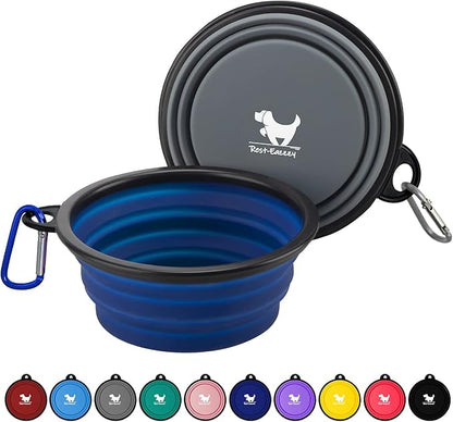 Collapsible Dog Bowls for Travel, 2-Pack Dog Portable Water Bowl for Dogs Cats Pet Foldable Feeding Watering Dish for Traveling Camping with Carabiners, BPA Free (Grey&Navy, Medium (Pack of 2))