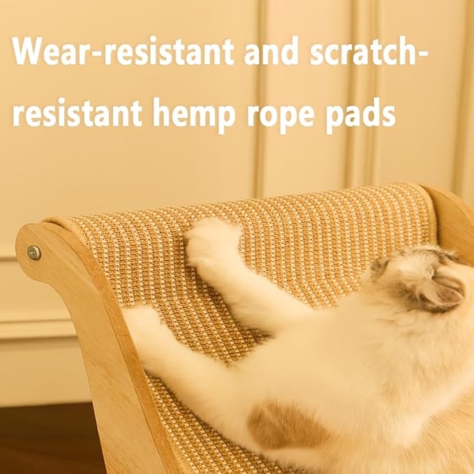 Natural Wood Cat Hammock with Scratching Board – Durable Sisal Lounger for Indoor Cats, Ergonomic Cat Furniture for Rest, Play & Scratching | Sturdy & Stylish Design (Small)