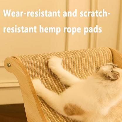 Natural Wood Cat Hammock with Scratching Board – Durable Sisal Lounger for Indoor Cats, Ergonomic Cat Furniture for Rest, Play & Scratching | Sturdy & Stylish Design (Small)