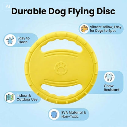 EVA Dog Flying Disc Toy, Durable Interactive Fetch with Dual Grip Holes, Non-Slip Floating Pet Toy for Small Medium Large Dogs, Outdoor Park Beach Play (Yellow)