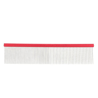 Dog Comb, 2-in-1 Stainless Steel Rounded Ends Dog Grooming Comb Pet Comb with Two Different Densities of Steel Teeth for Grooming Matting, Red