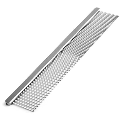 Jeffers Flat Back Pet Grooming Comb – Chrome Plated Steel Comb with Fine & Coarse Teeth for Dogs, Cats, Puppies – Detangling, Deshedding, Dematting Tool for Long or Short Hair - 7.5" L, 1" Teeth