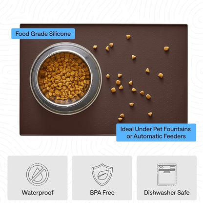 GORILLA GRIP 100% Waterproof Raised Edge BPA Free Silicone Pet Feeding Mat, Dog Cat Food Mats Contain Spills Protects Floors, Placemats for Cats and Dogs Water Bowl, Pets Accessories 23x15 Brown