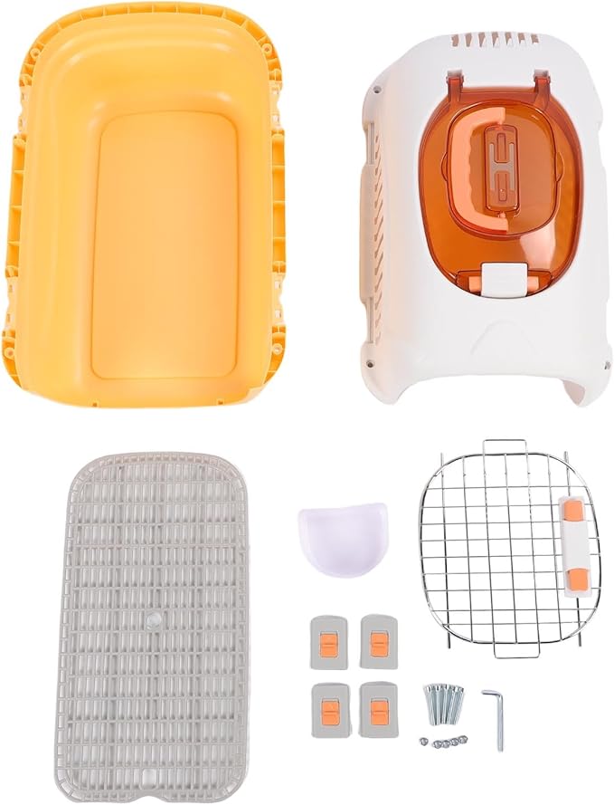 Plastic Dog Kennel, Airline Approved Pet Carrier with Detachable Top and Skylight, for Small Dogs Cats Travel Outdoor Vet Visits (Yellow)