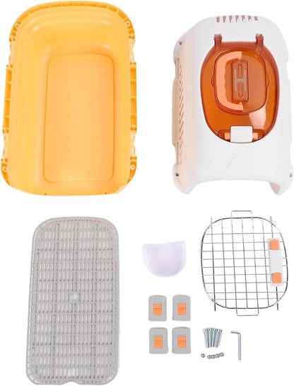 Plastic Dog Kennel, Airline Approved Pet Carrier with Detachable Top and Skylight, for Small Dogs Cats Travel Outdoor Vet Visits (Yellow)