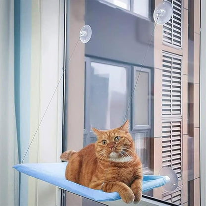 Cat Hammock with Suction Cups - Window Bed & Perch for Indoor Cats - Space Saving Window Seat - Blue