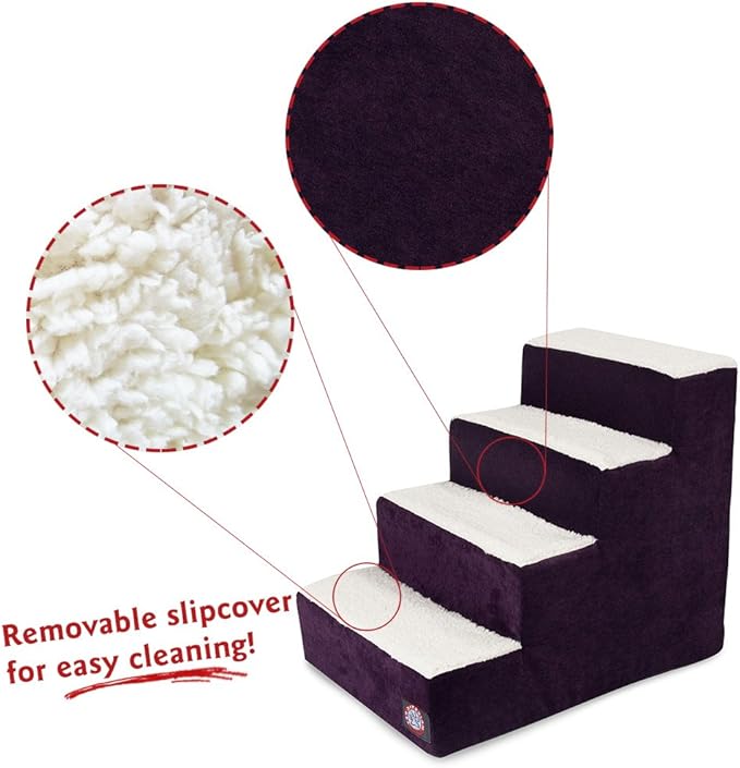 Majestic Pet Portable Pet Stairs | Soft Sherpa Steps Foam Feeling | Steps for Dogs & Cats | Dog & Cat Ramp | Perfect for Bed & Sofa | Indoor Only | Max Weight: up to 250 Lbs, 4 Step, Villa Aubergine Steps