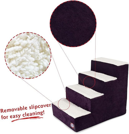 Majestic Pet Portable Pet Stairs | Soft Sherpa Steps Foam Feeling | Steps for Dogs & Cats | Dog & Cat Ramp | Perfect for Bed & Sofa | Indoor Only | Max Weight: up to 250 Lbs, 4 Step, Villa Aubergine Steps