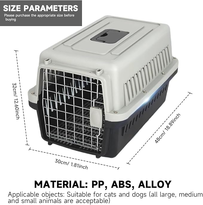 Basic Hard-Sided Dog and Cat Kennel, Beige Single-Door Travel Pet Carrier with Metal Wire Ventilation, 18.9" L x 12.6" W x 11.8" H