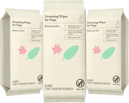 Kindfull Dog Grooming Wipes – 3 Pack (180 Total), Botanical Mint Scent – Gentle, pH-Balanced Pet Wipes for Paws & Fur – Plant-Based, Alcohol-Free – 7.9" x 7.7" Each