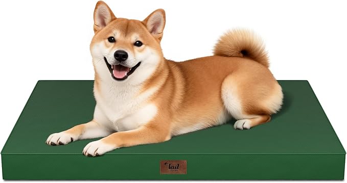 Outdoor Dog Bed for Medium Dogs, Waterproof Dog Crate Mat Orthopedic Egg Crate Foam Pet Bed with Washable Removable Oxford Cover, Dark Green