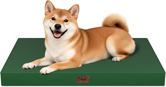 Outdoor Dog Bed for Medium Dogs, Waterproof Dog Crate Mat Orthopedic Egg Crate Foam Pet Bed with Washable Removable Oxford Cover, Dark Green