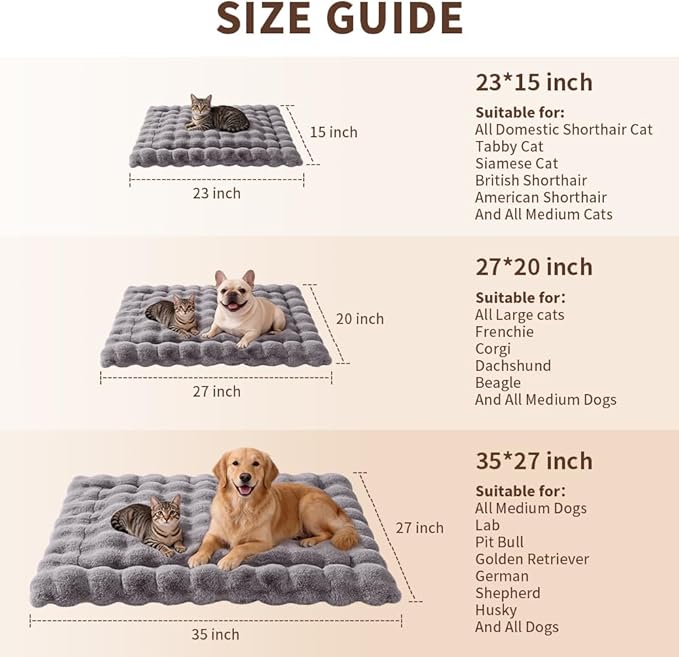 Large Dog Bed Mat, Extra Large Plush Faux Fur Washable Pet Bed for Large Dogs, Non-Slip Fluffy Dog Mat – Machine Washable XL Dog Sleeping Pad for Large Breeds, 35 x 27 Inch Grey