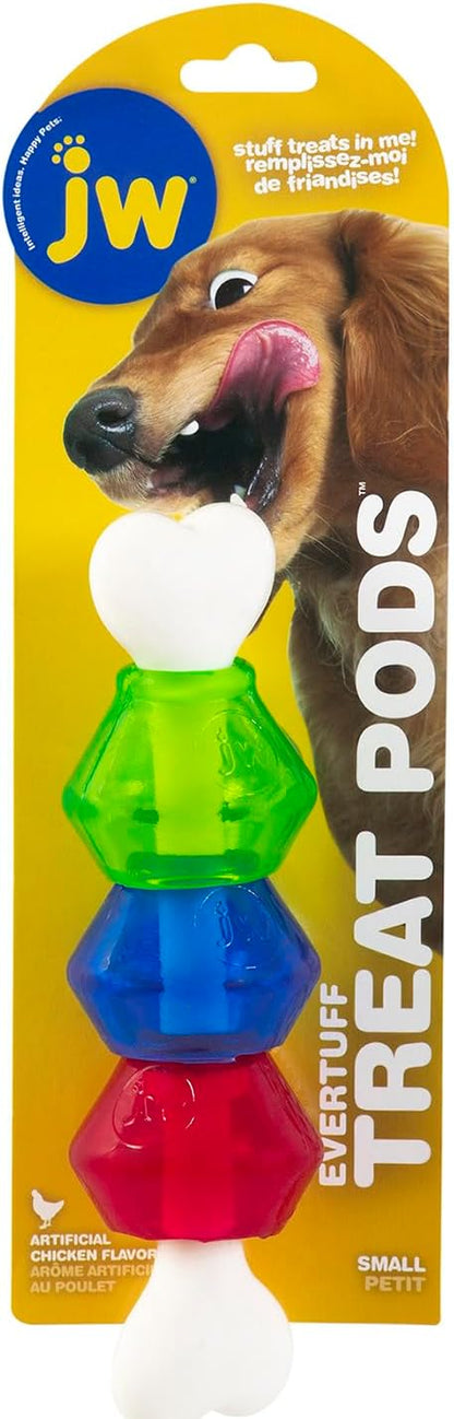 JW Pet EverTuff Treat Pod Nylon Dog Toy, Small 7" Tall, White Bone with Colored Pods of Orange, Green, Blue