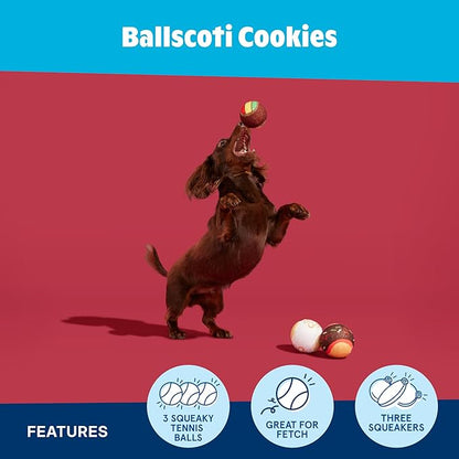 Barkbox Ballscoti Cookies Rubber Tennis Balls for Dogs & Puppies | Italian-Inspired Trio of Squeaky Fetch Balls for Bounce, Chase & Play | Durable, Engaging & Fun for Playful Pups
