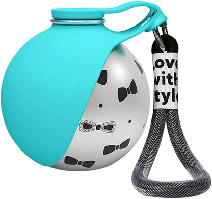 Portable Dog Water Ball, 304 Stainless Steel Foldable Pet Water Bottle – Portable, Leak-Proof & Perfect for Travel, Large-Capacity (285ml) Cup with Foldable Silicone Bowl