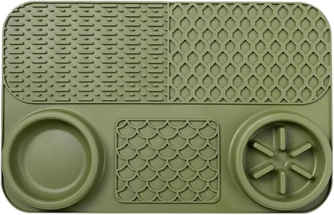 Cat Dog Slow Feeder Set Textured Slow Lick Mat & Drumstick Puzzle Toy Food Grade Silicone Easy to Clean Anti-Slip Base Pet Accessories (Mat-1 2pcs)