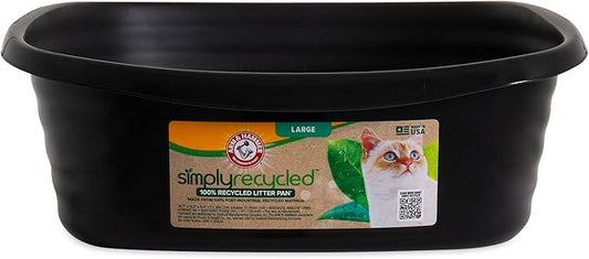 Arm & Hammer Simply Recycled Plastic Cat Litter Pan, Made in USA, Easy to Clean, Large Durable Litter Box, Black