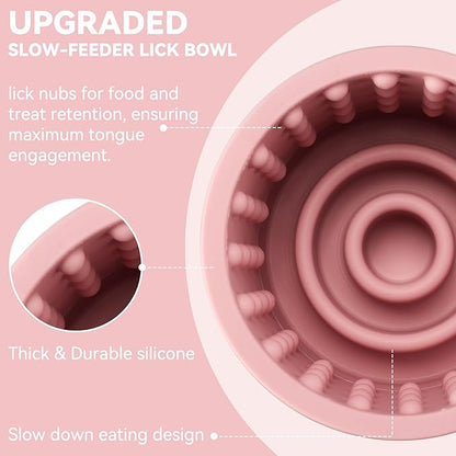 Dog Slow Feeder Lick Bowl, Anxiety Relief Dog Licking Mat Treat Dispenser, Non-Slip Anti-Choking Slow Eating Lick Bowl for Small Medium and Large Breed Dogs, BPA Free Silicone