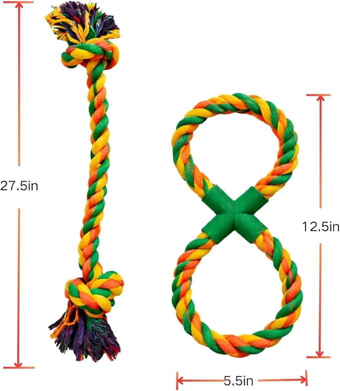 2-Pack Heavy Duty Dog Rope Toys for Large Dogs, Double Knot Rope and Figure-8 Rope Toy, Indestructible Chew & Tug Toys, Teeth Cleaning Cotton Rope Set (2-Pack Set)