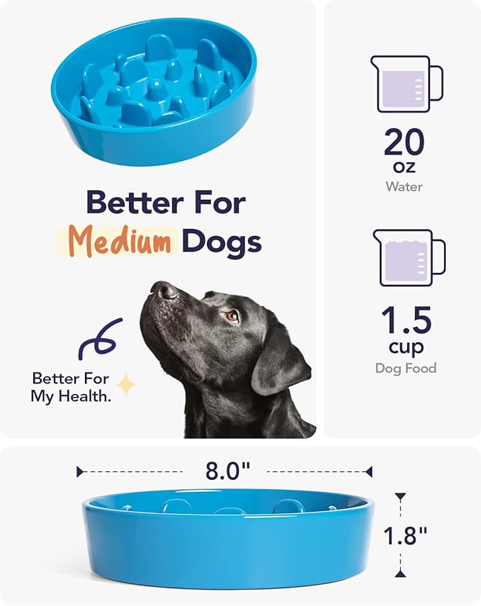 LE TAUCI Dog Bowl Slow Feeder Ceramic, 1.5 Cups Slow Feeding Dog Bowl Small Medium Breed, Puppy Slow Feeder Bow for Fast Eaters, Dog Dishes to Slow Down Eating, Puzzle Dog Food Bowl