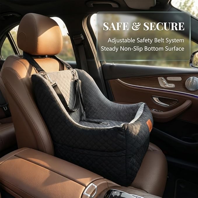 Dog Car Seat for Medium Dogs Up to 35lbs, Pet Booster Seat with 2 Safety Belts, Detachable Washable, Non-Slip Stable Base, Portable Puppy Car Seat for Travel & Outdoor Daily Use