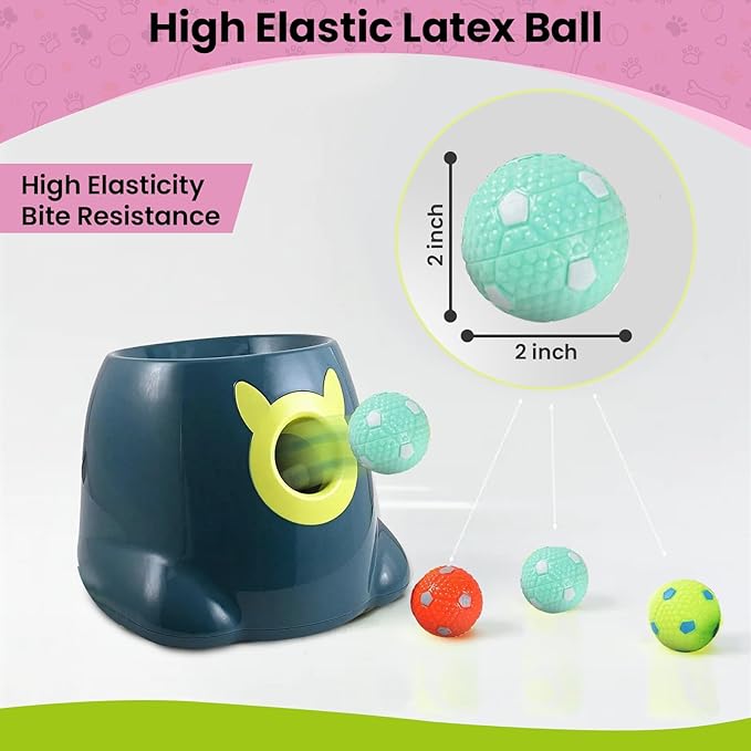 Auto Small Dog Ball Thrower for Small & Medium Dogs | Remote Control Launcher Toy with 6 Balls & Accessories – Indoor & Outdoor Use | Dual Power Options – Super Blue