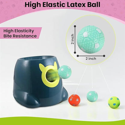 Auto Small Dog Ball Thrower for Small & Medium Dogs | Remote Control Launcher Toy with 6 Balls & Accessories – Indoor & Outdoor Use | Dual Power Options – Super Blue
