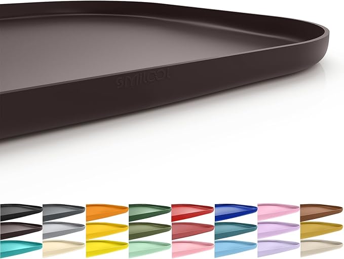 Silicone Pet Feeding Mat with Raised Edge for Food and Water, Dog Bowl Mats, Cat Bowls Placemat with High Lip for Floor Waterproof, Rubber Tray for Cats and Dogs 19 x 12 x0.7 Dark Brown