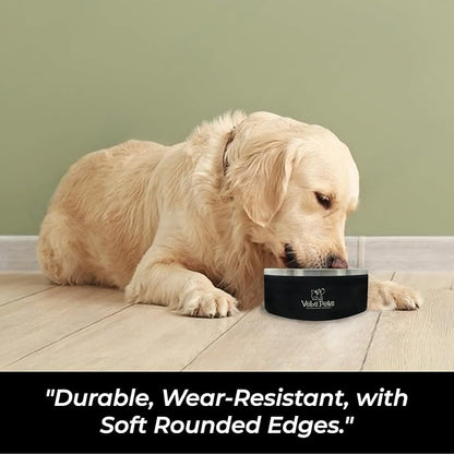 64 oz Premium Insulated Stainless Steel Dog Bowl - Non-Slip, Spill-Proof, BPA-Free - Includes A Slow Feeder Insert, Dog Dish, Water and Food Bowl Feeding of Large and Medium Dogs - Black