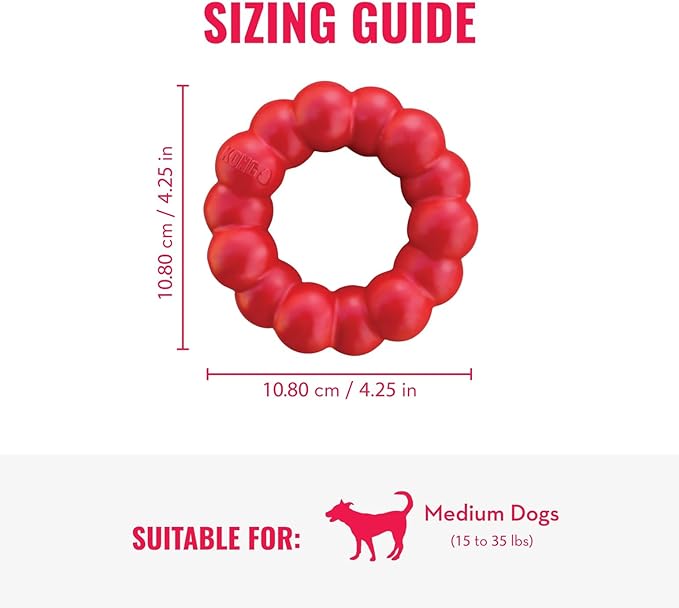 KONG Ring & Goodie Ribbon - Durable Rubber Treat-Dispensing Chew Toy for Dental Health - for Medium Dogs