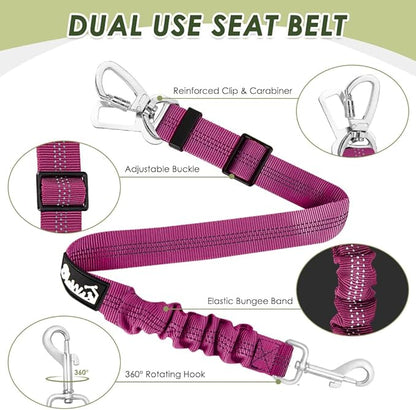 Lukovee Dog Seat Belt for Car, Adjustable Dog Car Harness for Large Medium Small Dogs, Soft Padded & Breathable Mesh Dog Seatbelt with Car Strap and Carabiner (Rose,M)