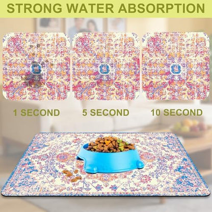 Cat Food Mat Pet Feeding Mats Dog Bowls Mat Cat Water Mat 12x20 Inch Boho1 - Image 5