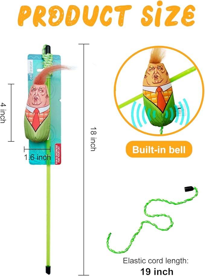 Interactive Cat Toys Donald Trump Toy, Trump Doll Feather Wand Toy, Catnip Toys, Cat Teaser Wand String, Fishing Pole,Kitten Play Exercise Toys,Halloween