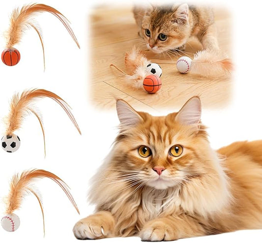 Interactive Feather Ball Toy Set for Cats, 2025 New Rolling Cat Toy with Elastic Spring Base & Soft Silicone Feathers for Indoor Cats/Kittens, Exercise & Training Stimulating Toys (Mix)