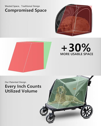 Dog Stroller for Large Dogs & Cats up to 130 lbs,Foldable Large Pet Stroller for 2 Dogs with 360° Wear-Resistant Rubber Wheels Mesh Windows,Extra Large Heavy Duty,All Terrain Wagon Cart with Air Mesh