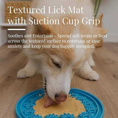 Stainless Steel Slow Feeder Dog Bowl for Large Dogs | 64 oz, Non-Slip Base with Textured Lick Mat Lid & Silicone Slow Feeder Insert – Deep Anti-Gulp Metal Puzzle Bowl for Large Breeds (Eli Blue)