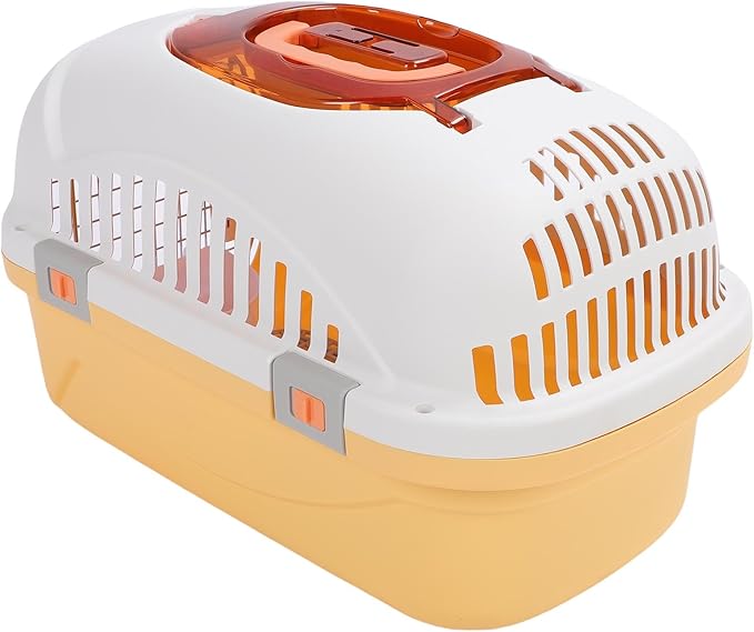 Portable Plastic Dog Carrier Detachable Travel Kennel with Skylight Ventilation Handle for Small Pets Ideal for Air Travel and Daily Outings (Yellow)