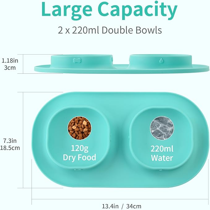 Small Size Puppy Dog Bowls: Food and Water Bowls Set for Small Dogs, No-Spill Non-Skid Dog Dish, Blue