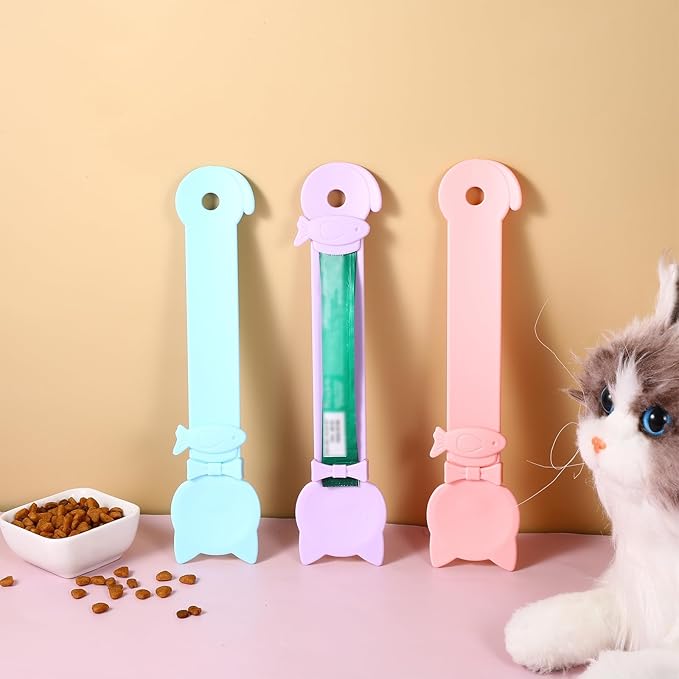 3 Pcs Cat Treat Spoon Squeeze, Cute Pet Feeder Spoon, Multi-Function Lickable Wet Food Dispenser for Liquid Snack Puree Pet Supplies (3 Colors)