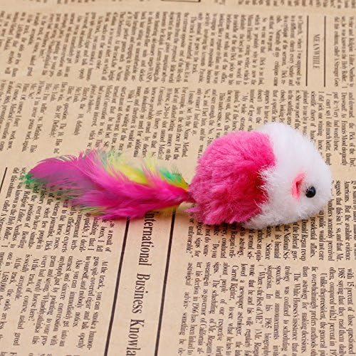 10pcs Novelty Pet Kitten Cat Furry Mouse Shaped Feather Tail Fetch Toy Gift Cat Mouse Toys for Indoor Cats That Make Noise, with Rattle, Catnip, Electronic, Robotic, Moving, Squeak