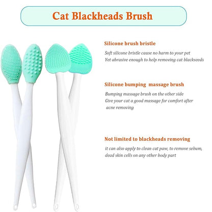 JGocot Cat Grooming Essentials - Black Seed Exfoliating Brush, Soft Silicone Double-Sided Scraper for Chin Acne and Cleaning (4PCS)