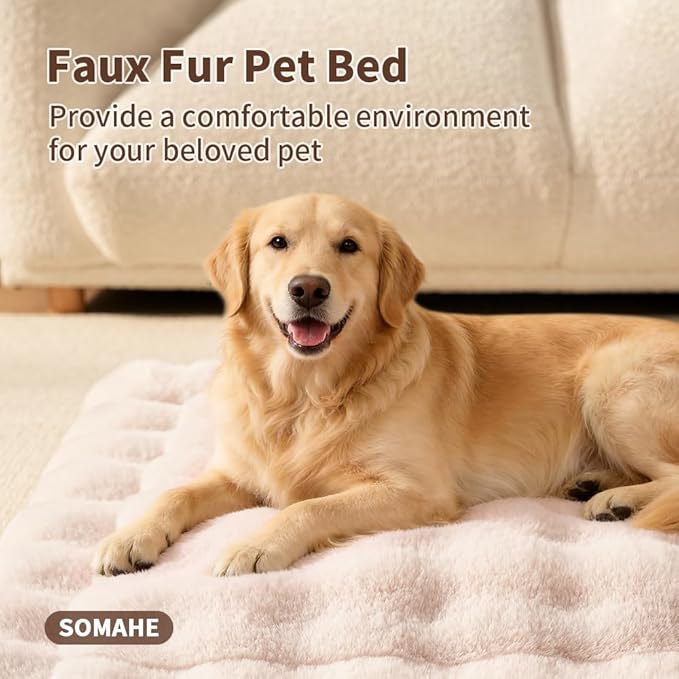 Large Dog Bed Mat, Extra Large Plush Faux Fur Washable Pet Bed for Large Dogs, Non-Slip Fluffy Dog Mat – Machine Washable XL Dog Sleeping Pad for Large Breeds, 35 x 27 Inch White