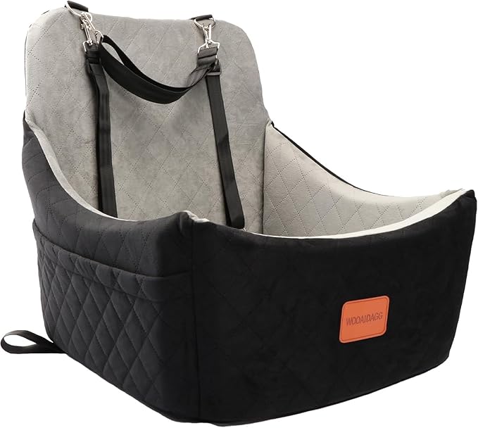 WOOAIDAGG Dog Car Seat for Medium Sized Dog,Pet Travel Car Bed with Seat Belt Channle,Fully Detachable and Washable Car Dog Seat with Adjustable Straps,3 Straps Easy to Install (Black/Grey)