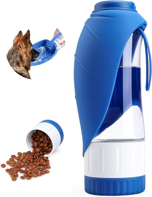 TIOVERY Dog Water Bottle, Pet Water Bottle with Food Container, Portable Dog Drinking Bottle Cup Dispenser for Outdoor Walking, Hiking, Travel Large Blue