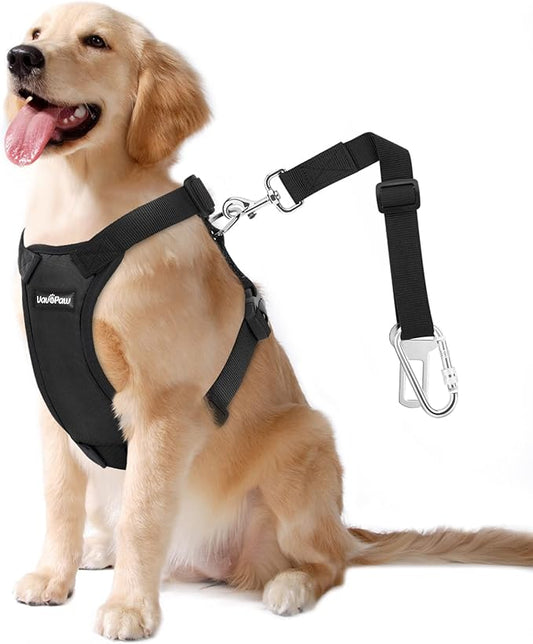 VavoPaw Dog Seat Belt, Safety Vest Dog Car Harness with Adjustable Buckle Dogs Seat-Belt for Vehicle Nylon Pet Safety Seats Belts Heavy Duty(XXL, Black)