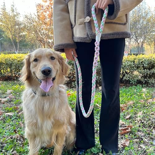 5FT Braided Cotton Rope Leash for Small, Medium and Large Dogs,Pink & Green Color - Image 7