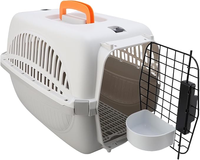 Fabater Pet Carrier, Hard Sided Spacious Interior Lightweight Plastic Dog Travel Carrier, Portable Pet with Food Bowl for Outdoor Travel, Home, Vet Visits (Gray)