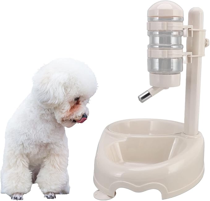 Standing Pet Water Dispenser, Automatic Pet Drinking Feeder, Automatic Cat Dog Waterer with Food Bowl, Height Adjustment, Portable and Detachable, Non Slip Base